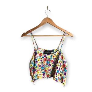 MINKPINK | Spaghetti Strap Bright Floral Crop Top •